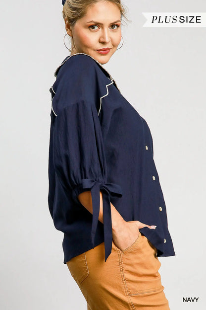 Umgee Plus Navy Button Down Collared Top