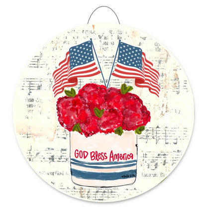 God Bless America Floral Stoneware Door Hanger