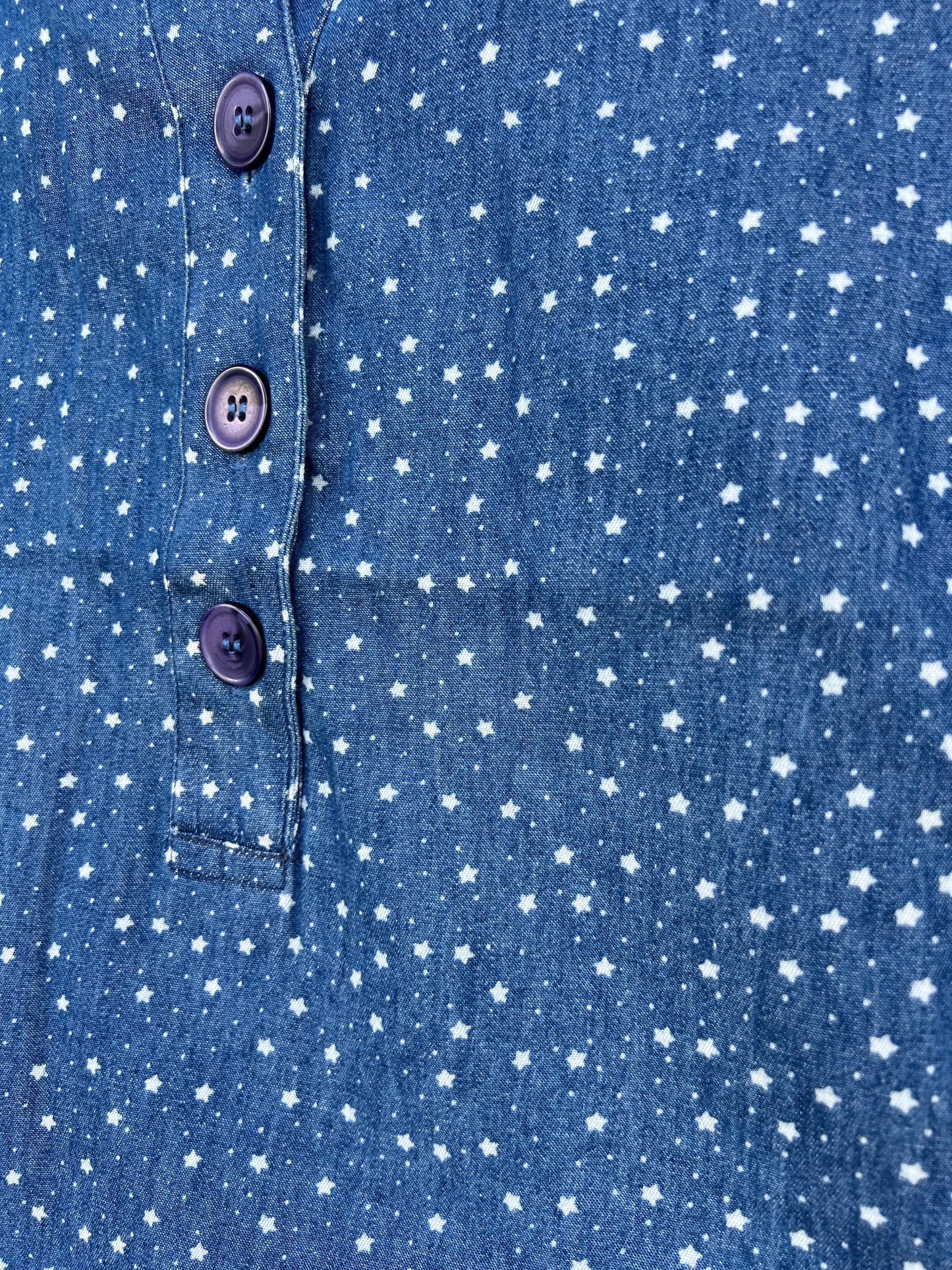 Star Print Denim Button Top