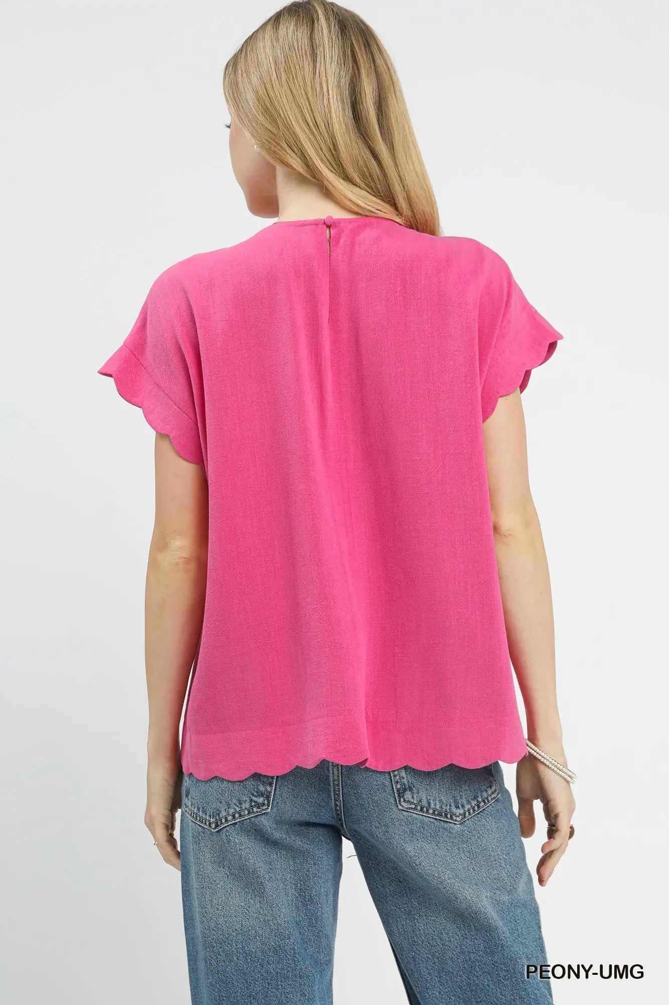Umgee Scallop Hem Linen Blend Top