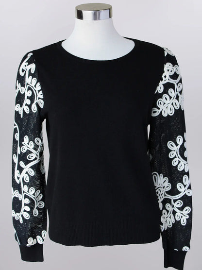 Keren Hart Black Floral Sleeve Sweater