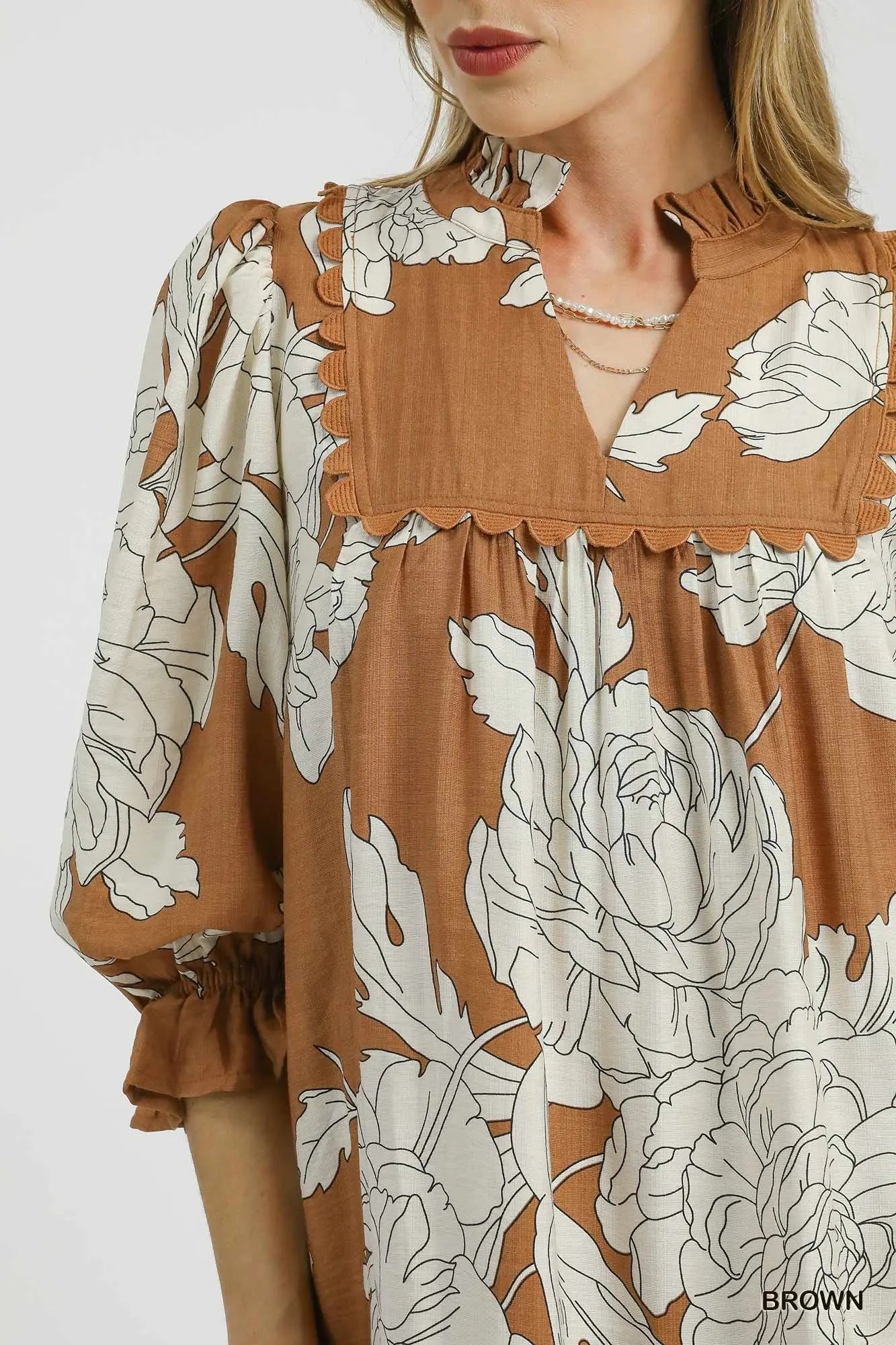 Umgee  Floral Tiered Babydoll Dress - Brown