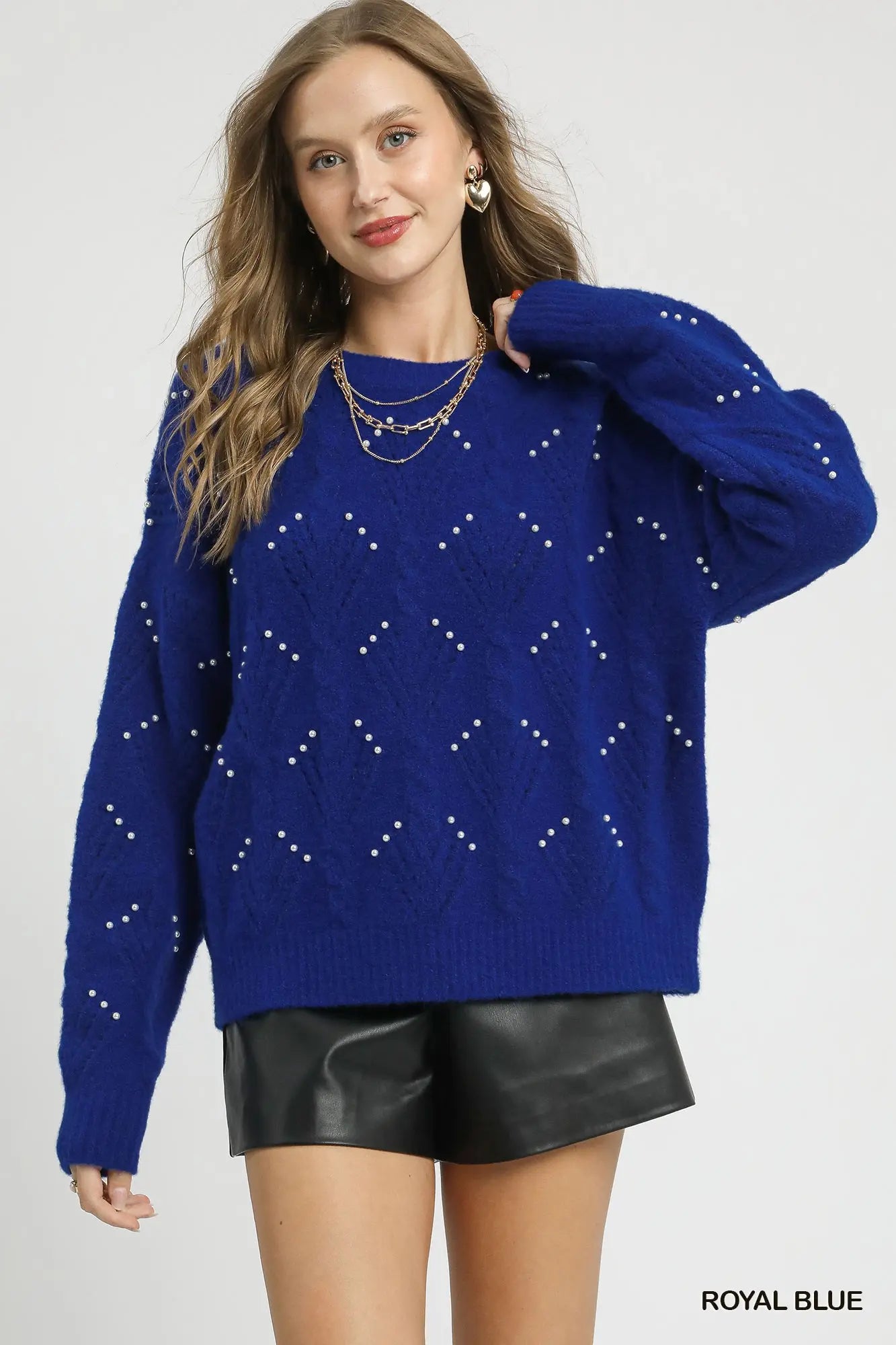 Umgee Pearl-Embellished Knit Sweater