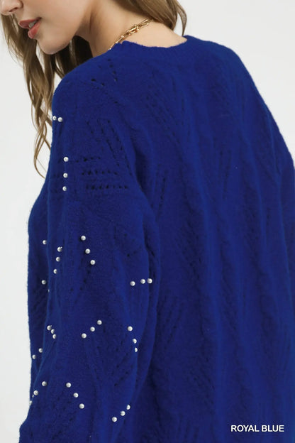 Umgee Pearl-Embellished Knit Sweater