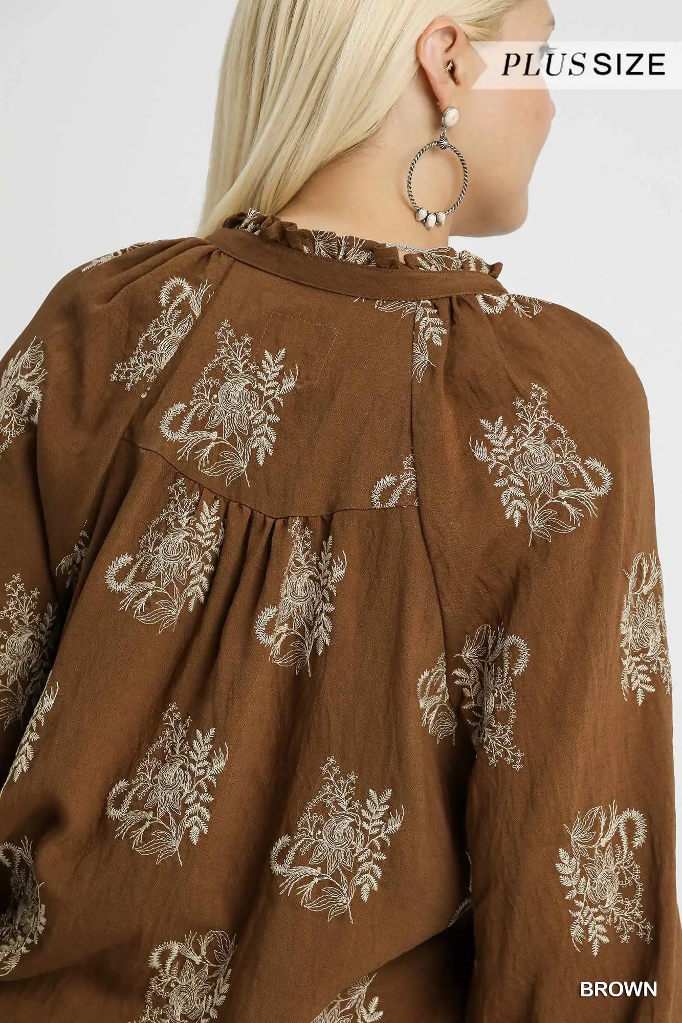 Umgee Embroidered Boho Blouse with Balloon Sleeves