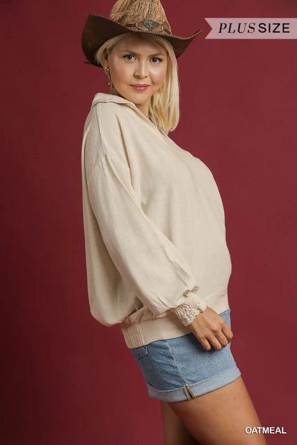 Umgee Plus Linen Pullover Blouse