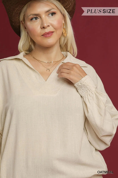 Umgee Plus Linen Pullover Blouse