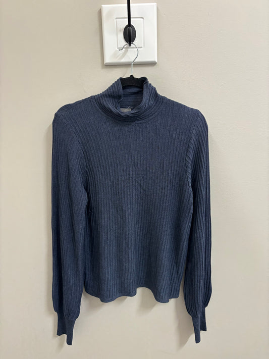 Keren Hart Ribbed Balloon Sleeve Denim Sweater