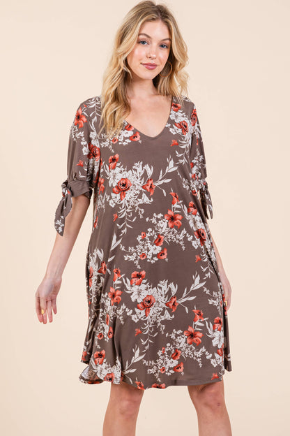 Floral Dress with Bow Sleeves