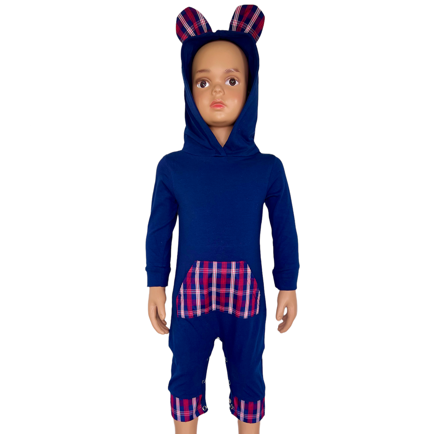 Annloren Teddy Bear Plaid Hoodie Baby Romper