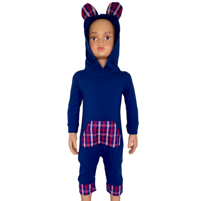 Annloren Teddy Bear Plaid Hoodie Baby Romper
