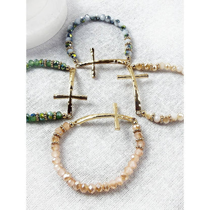 Hammered Cross Bead Stretch Bracelet