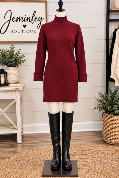 Charlie B Merlot Mock Neck Sweater Dress