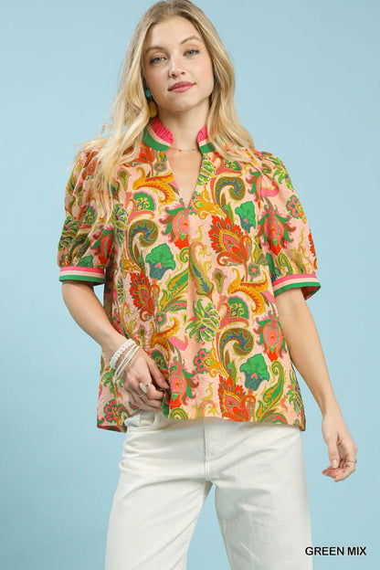 Umgee Jacquard Abstract Print Top