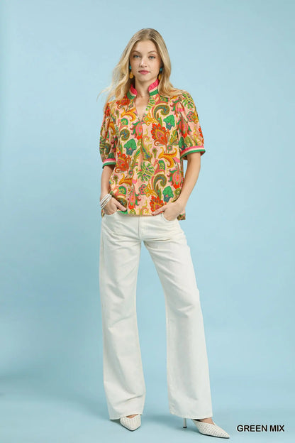 Umgee Jacquard Abstract Print Top
