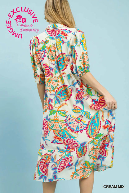 Umgee Cream Paisley Print Midi Dress