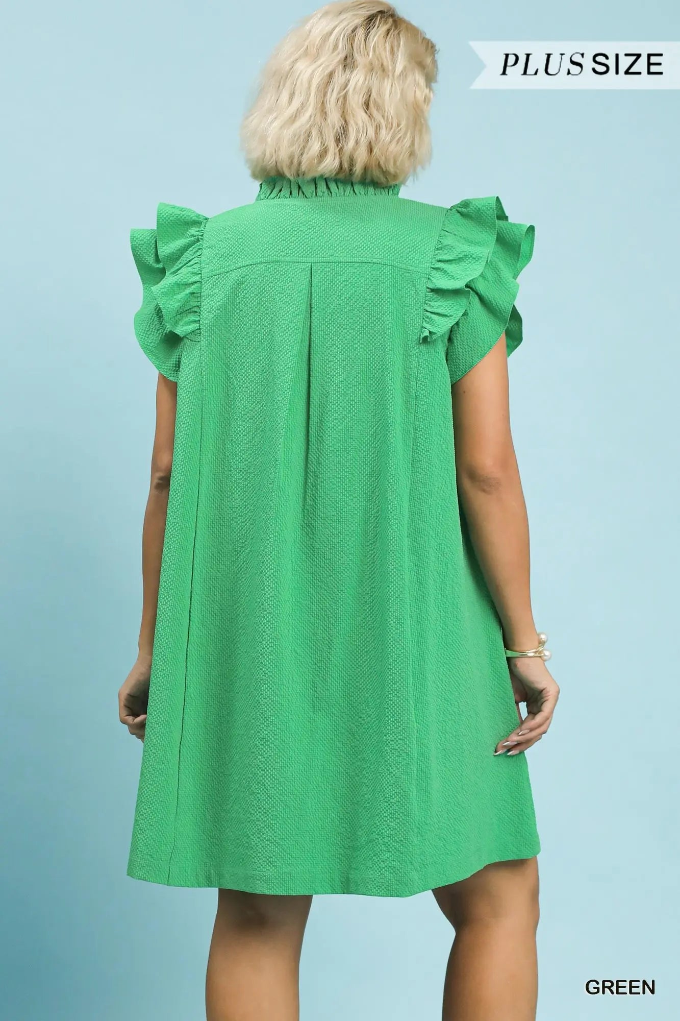Umgee Green Seersucker Ruffle Shift Dress