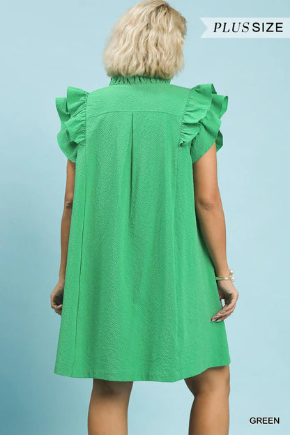 Umgee Green Seersucker Ruffle Shift Dress