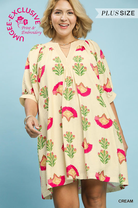 Umgee Abstract Print Knee Length Dress