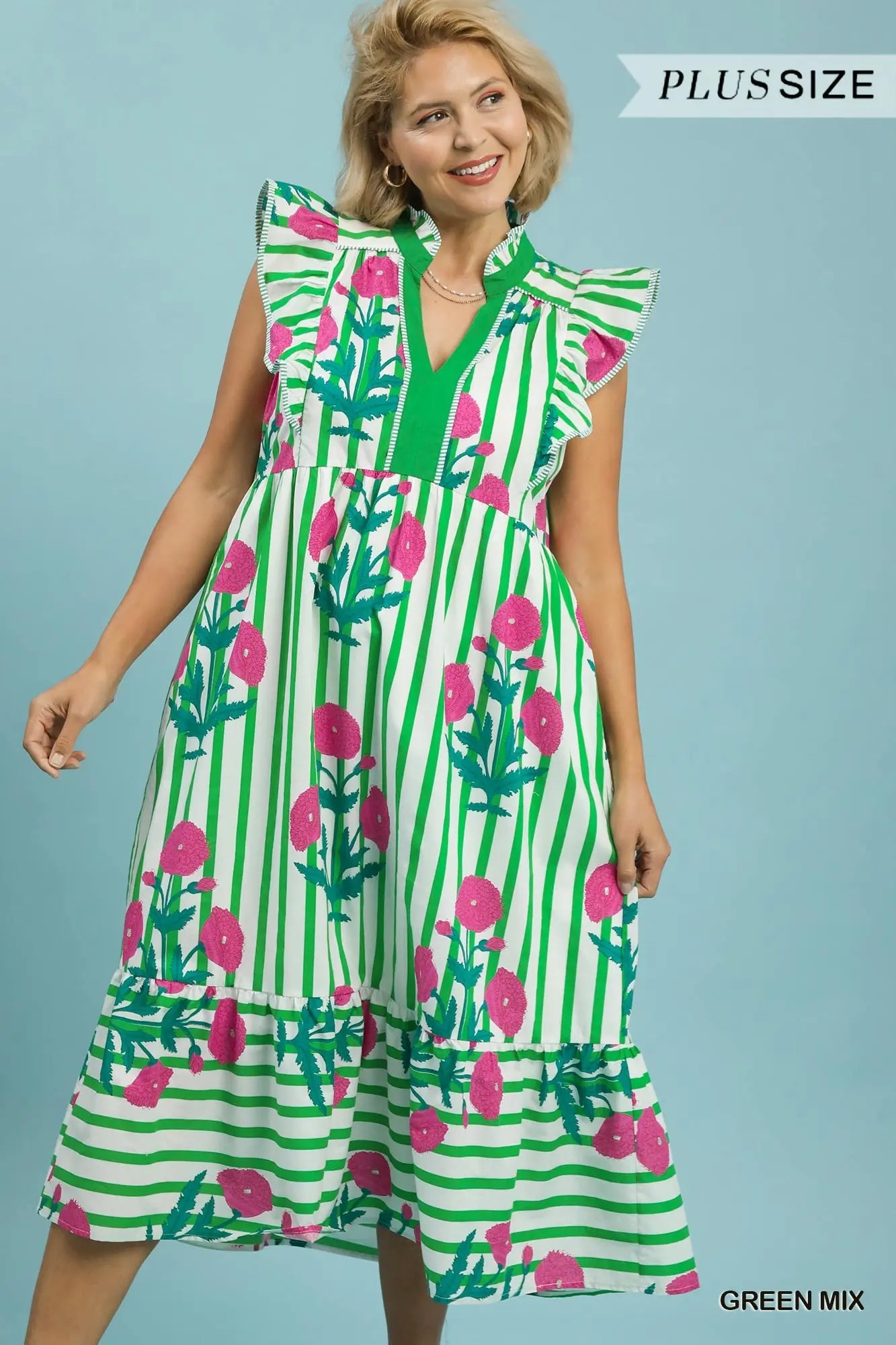 Umgee • Mix Striped Floral Midi Dress
