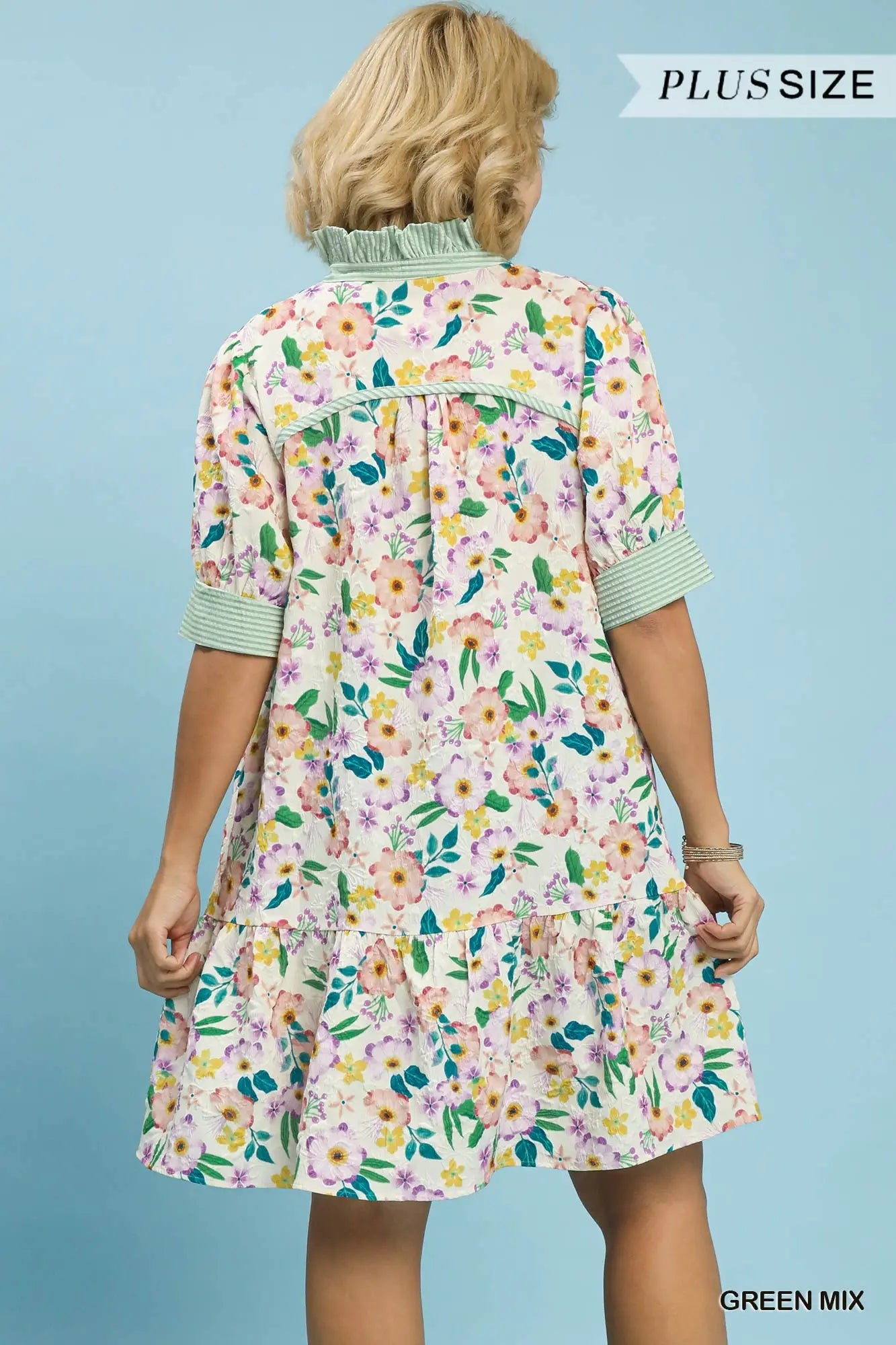 Umgee •Mix Floral Ruffle Collar Tiered Babydoll Dress