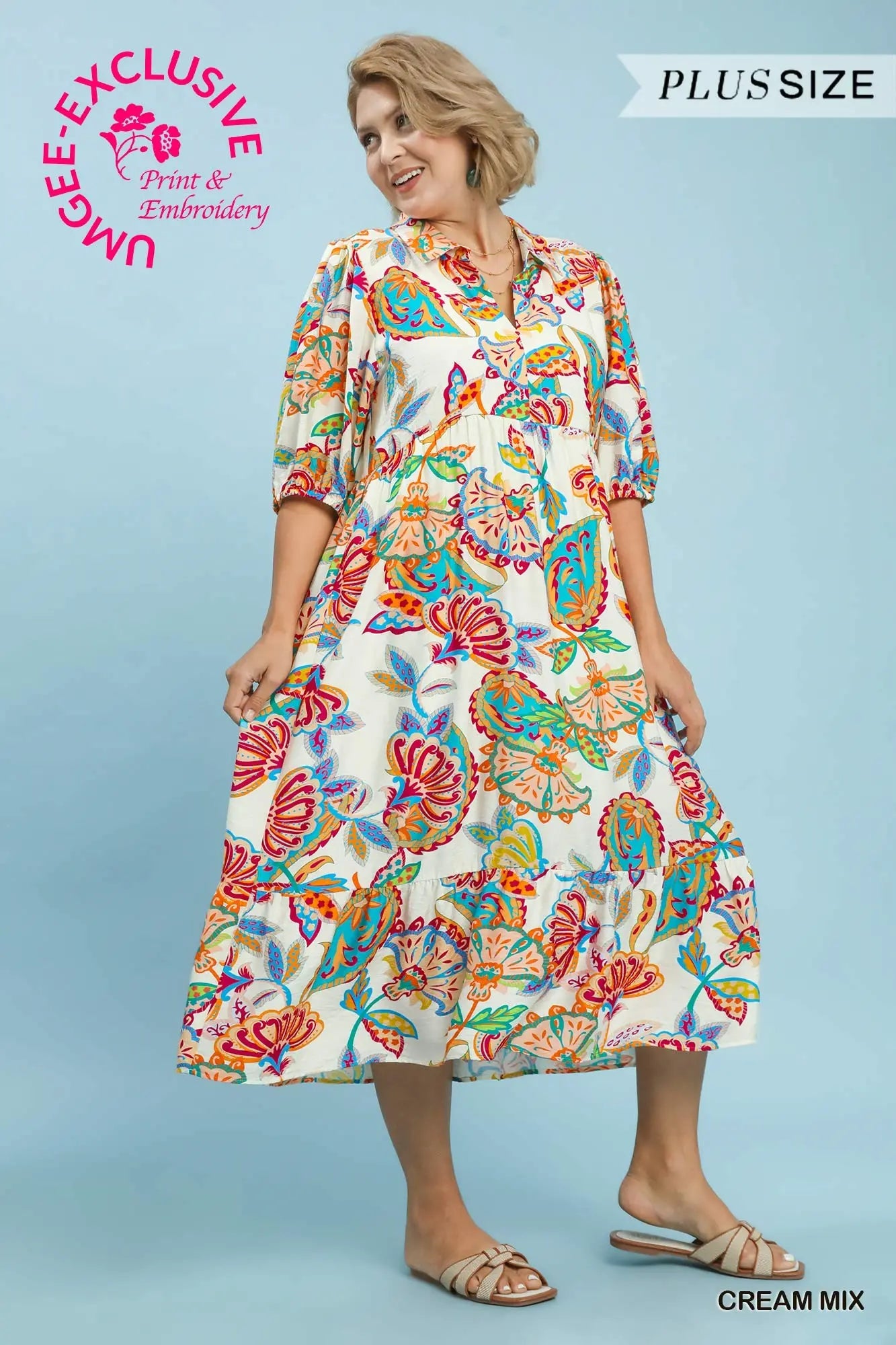 Umgee Cream Paisley Print Midi Dress