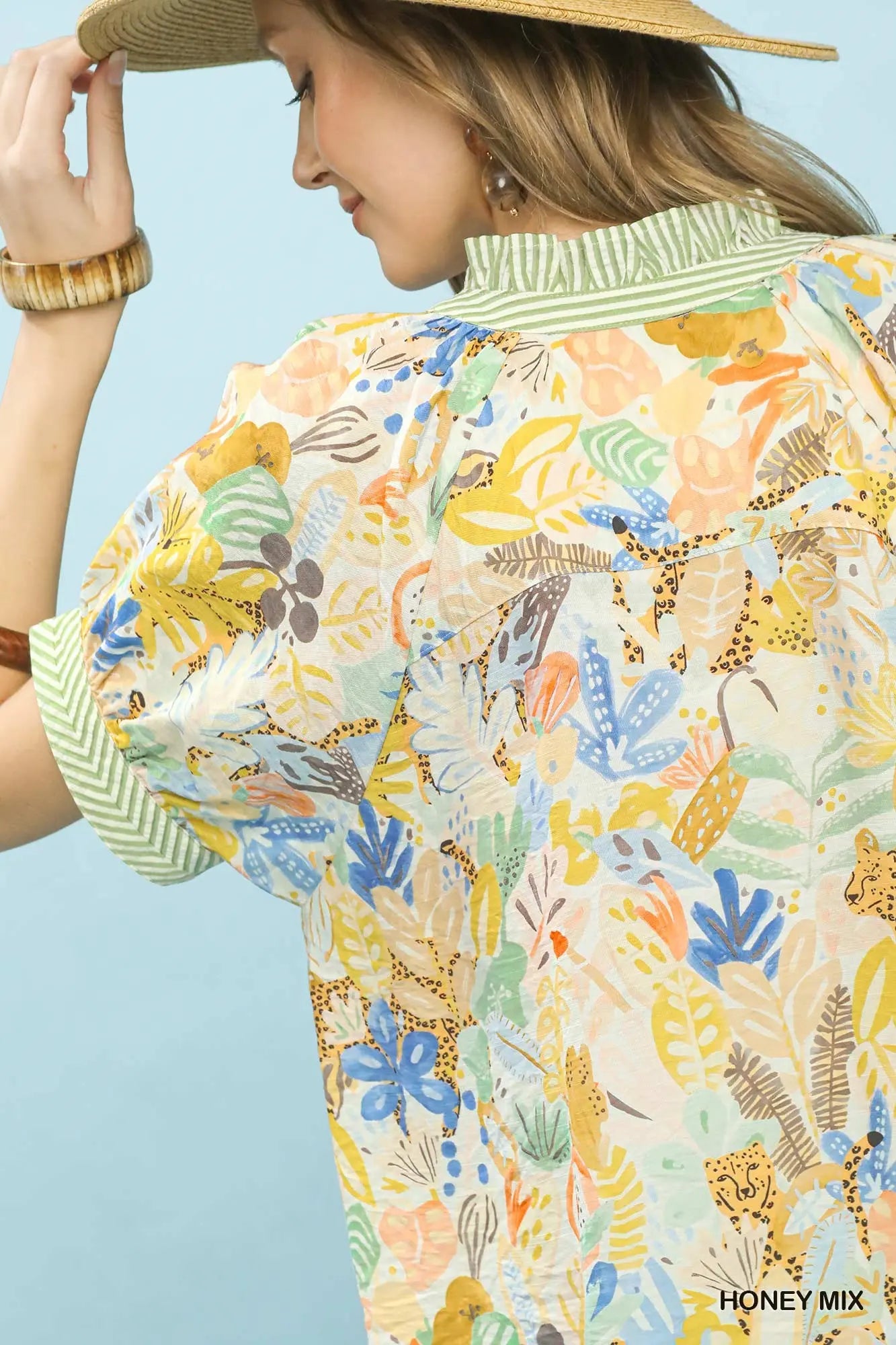 Umgee Mix Boho Printed V-Neck Top - Honey Mix