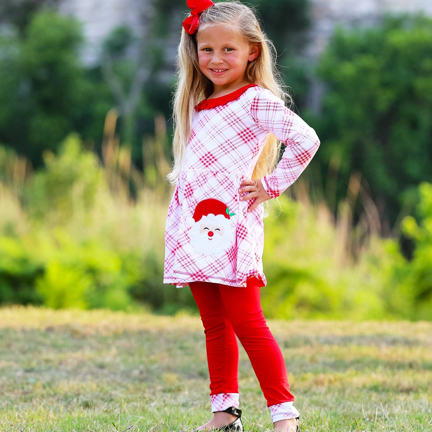 AnnLoren Red Plaid Santa Holiday Girls Christmas Outfit