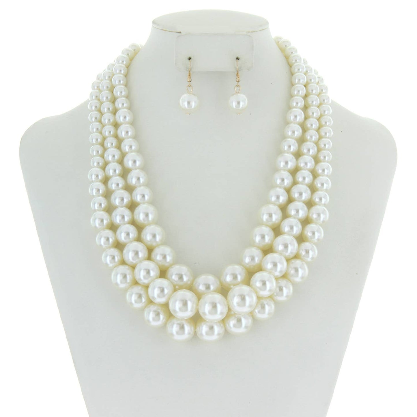 Multi-Strand Pearl Bead Necklace Earring Set
