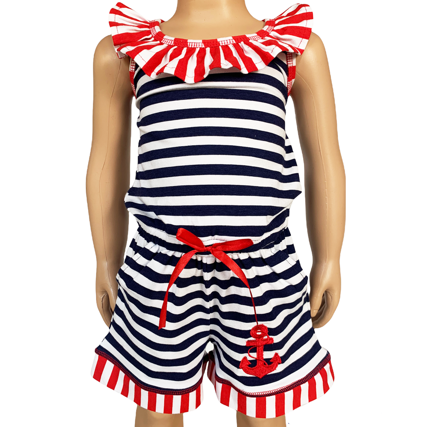 Girls Jumpsuit Nautical Anchor Shorts AnnLoren Clothing