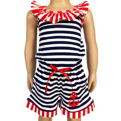 Girls Jumpsuit Nautical Anchor Shorts AnnLoren Clothing