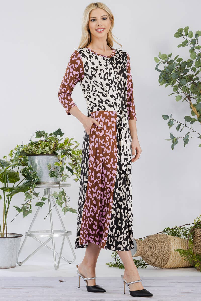 Celeste Leopard Contrast Midi Dress