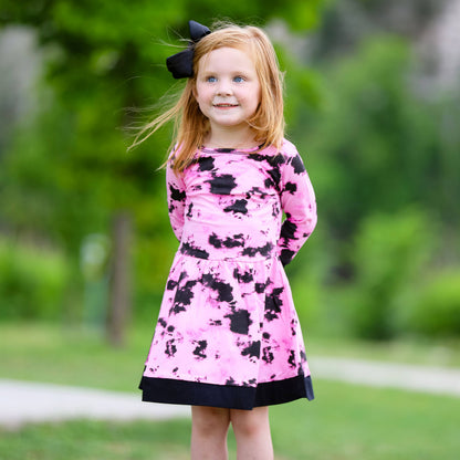 Pink & Black Groovy Girls Tie Dye Dress Cotton Kids Clothing
