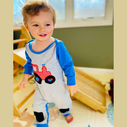 AnnLoren Valentines Day Boys Romper Tractor Applique