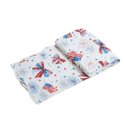 "Patriotic Bows"  Quilted Throw Blanket 50"x60"