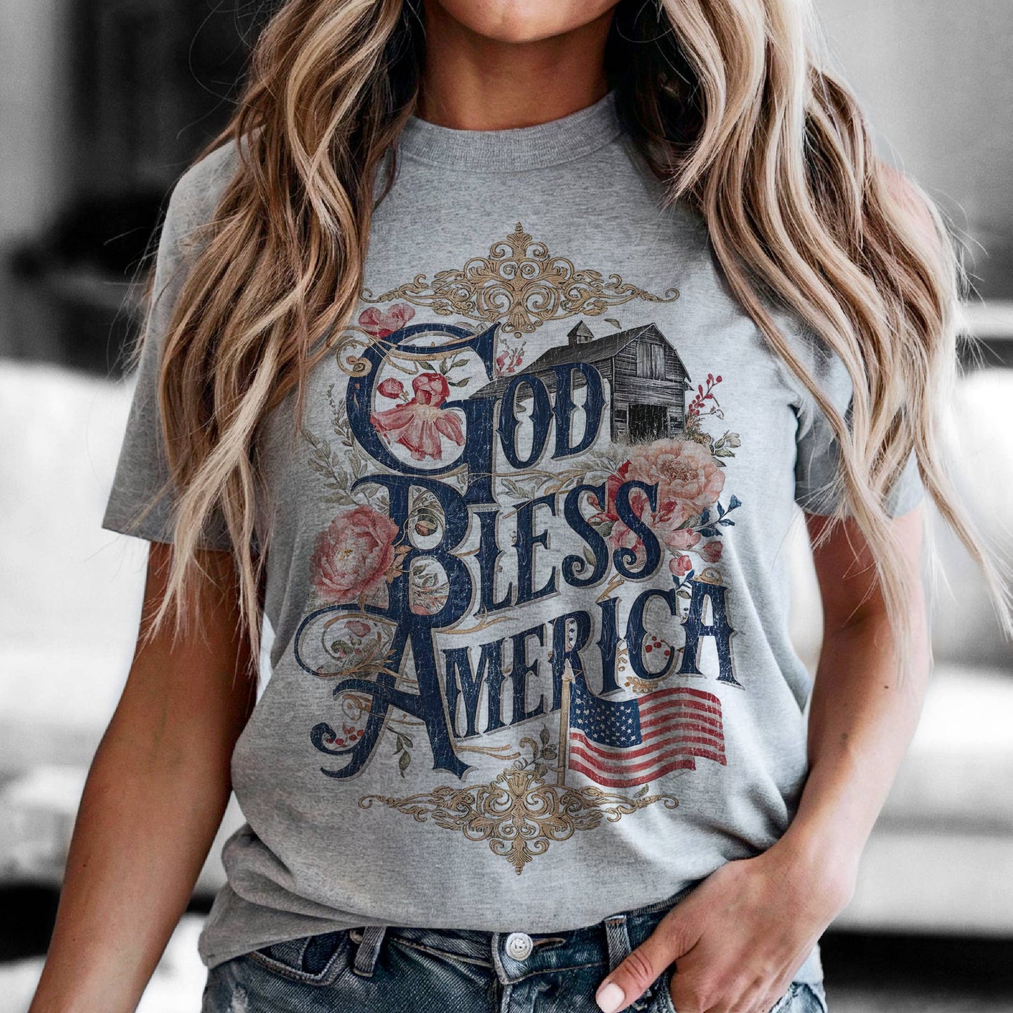 USA God Bless America Faith Patriotic Flag Graphic Tee