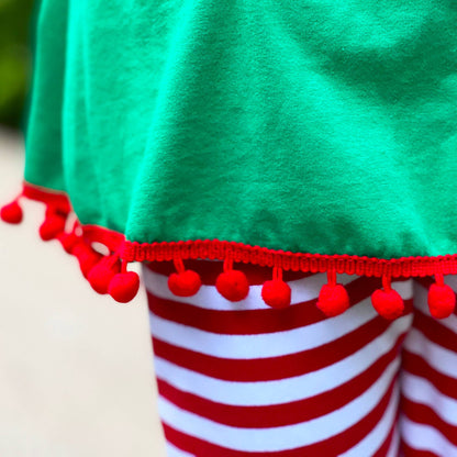Girls Christmas Clothing Elf Stocking Red Stripe Pants Set