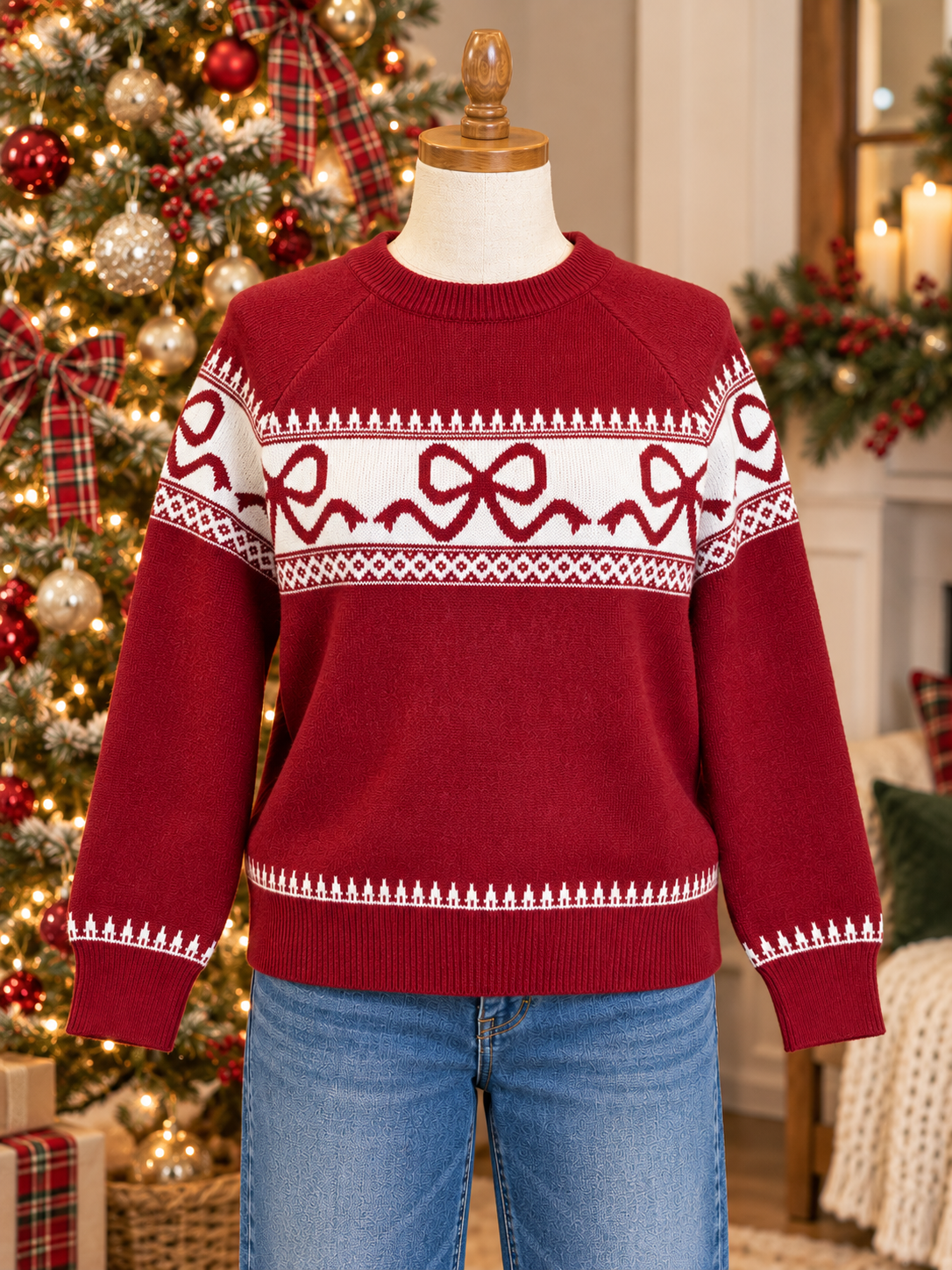 Simply Southern Bow Fairisle Red Sweater