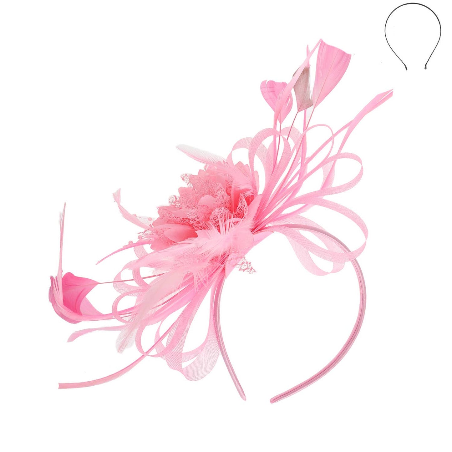 Floral Fascinator Headband w/ Side Loops & Feathers
