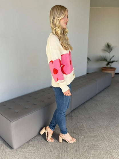 Carole Christian floral sweater in Ivory and Pink