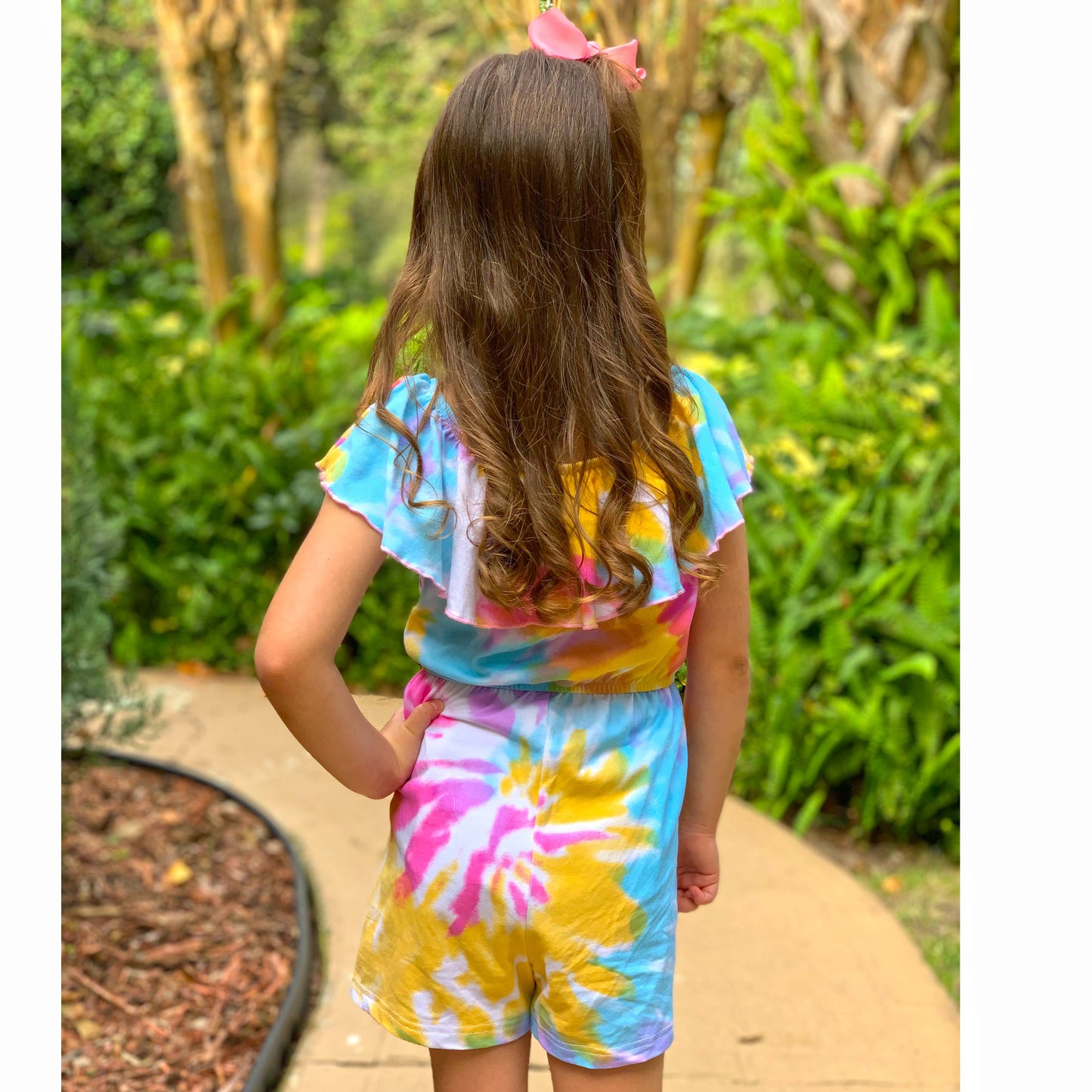 AnnLoren Pastel Tie Dye Girls Shorts Jumpsuit Vacation Wear