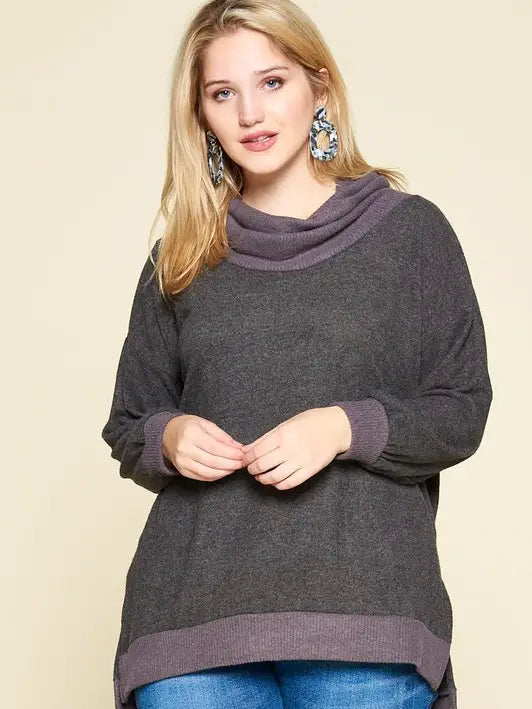 Plus Size Hacci Brush Cowl Neck Pullover