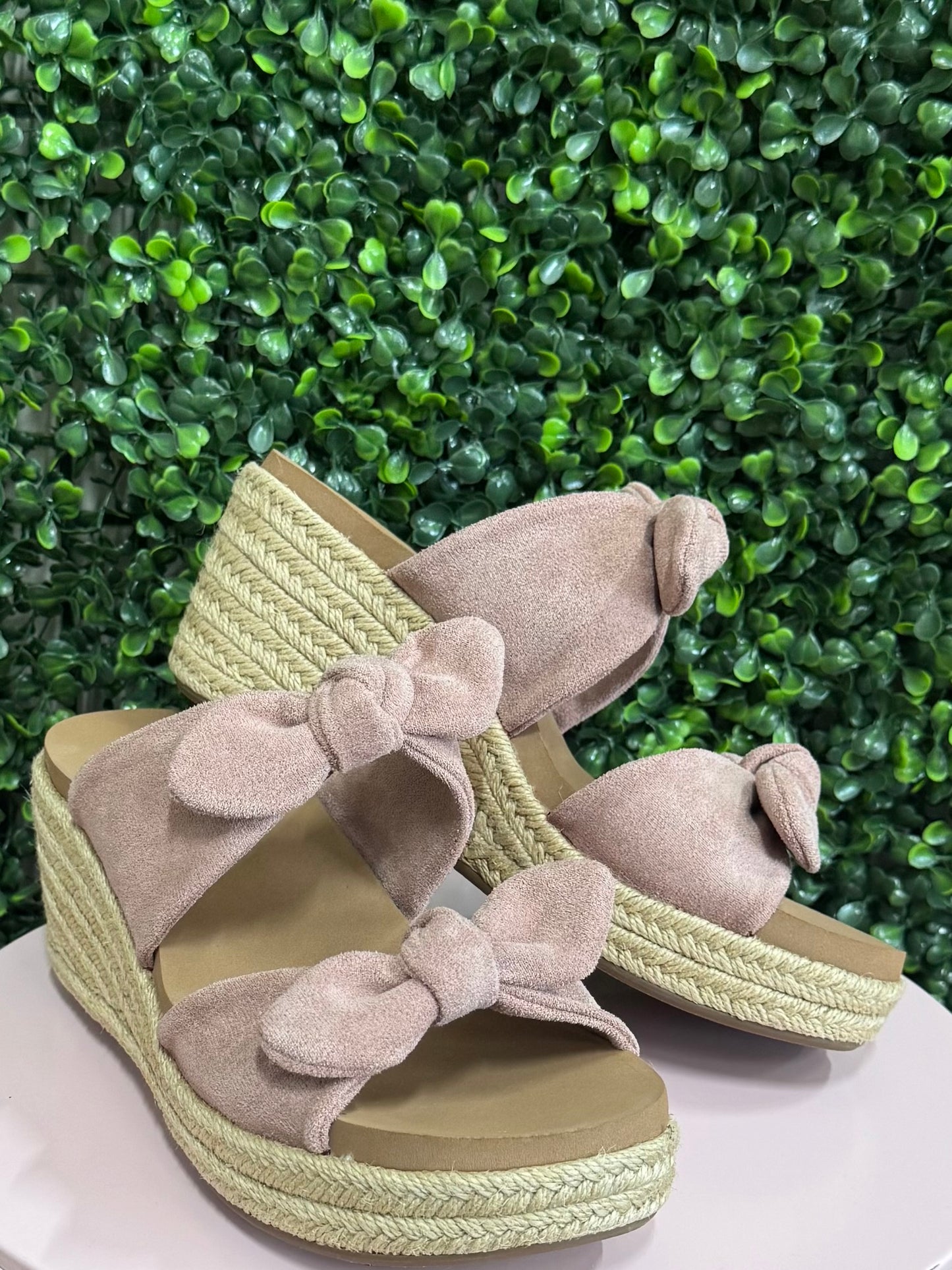 Corkys Tie The Knot Wedge - Blush Faux Suede
