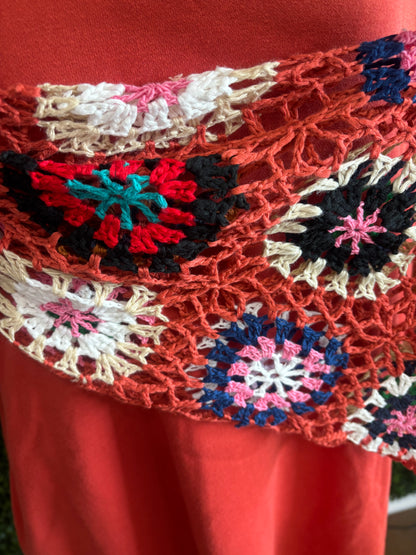 Umgee Orange Dress with Crochet Sleeves