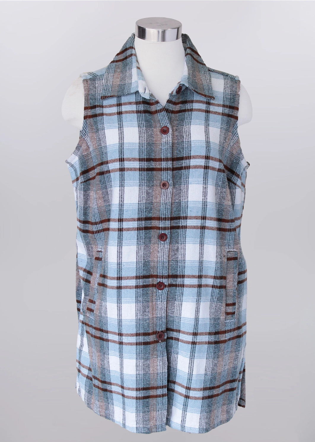 Keren Hart Long Plaid Vest - Blues and Browns