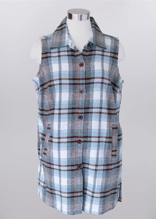 Keren Hart Long Plaid Vest - Blues and Browns