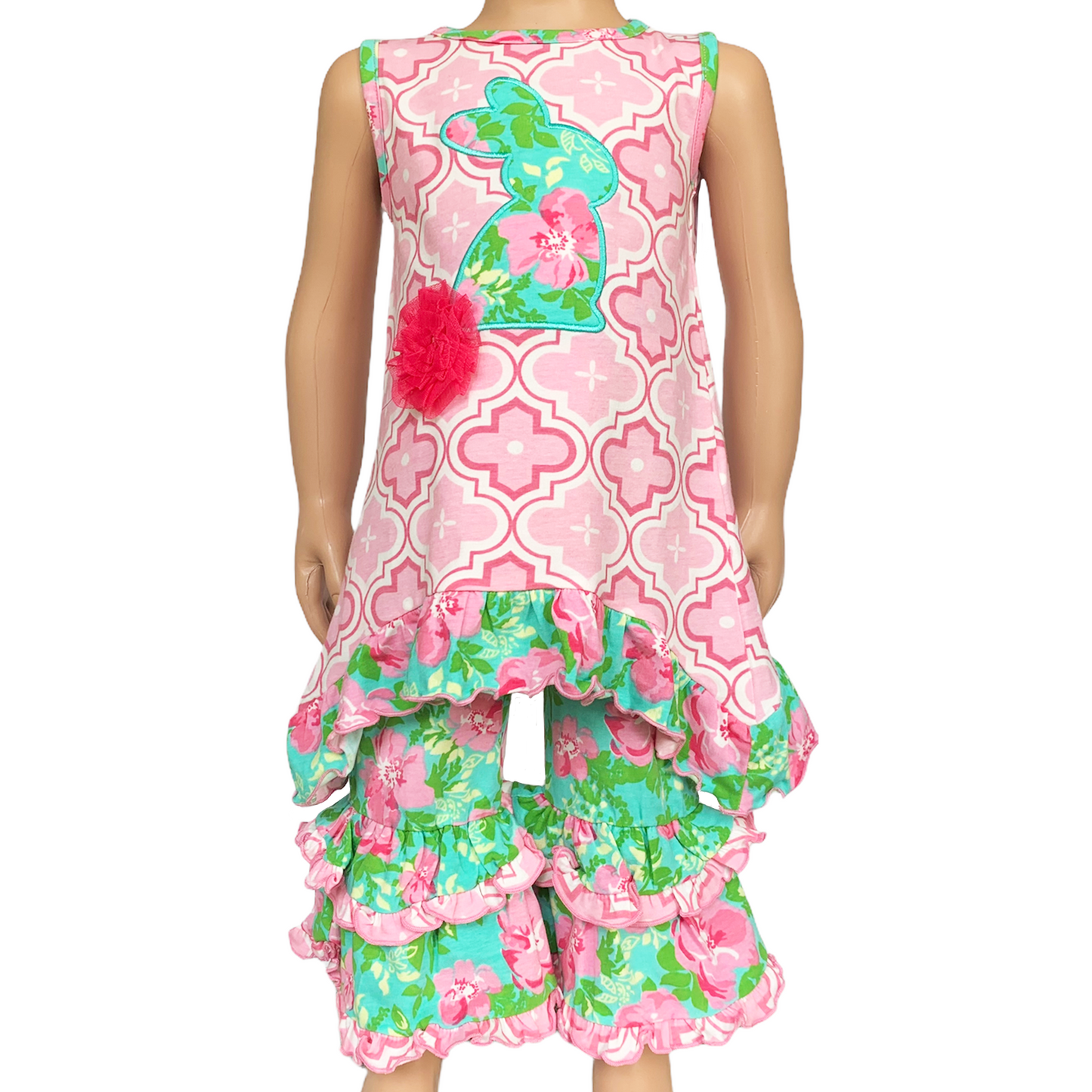 AnnLoren Girls Easter Outfit Pink Arabesque Bunny Floral PrP