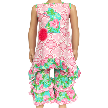 AnnLoren Girls Easter Outfit Pink Arabesque Bunny Floral PrP