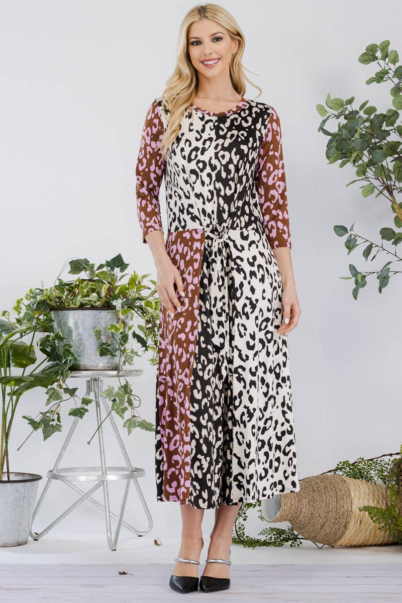 Celeste Leopard Contrast Midi Dress