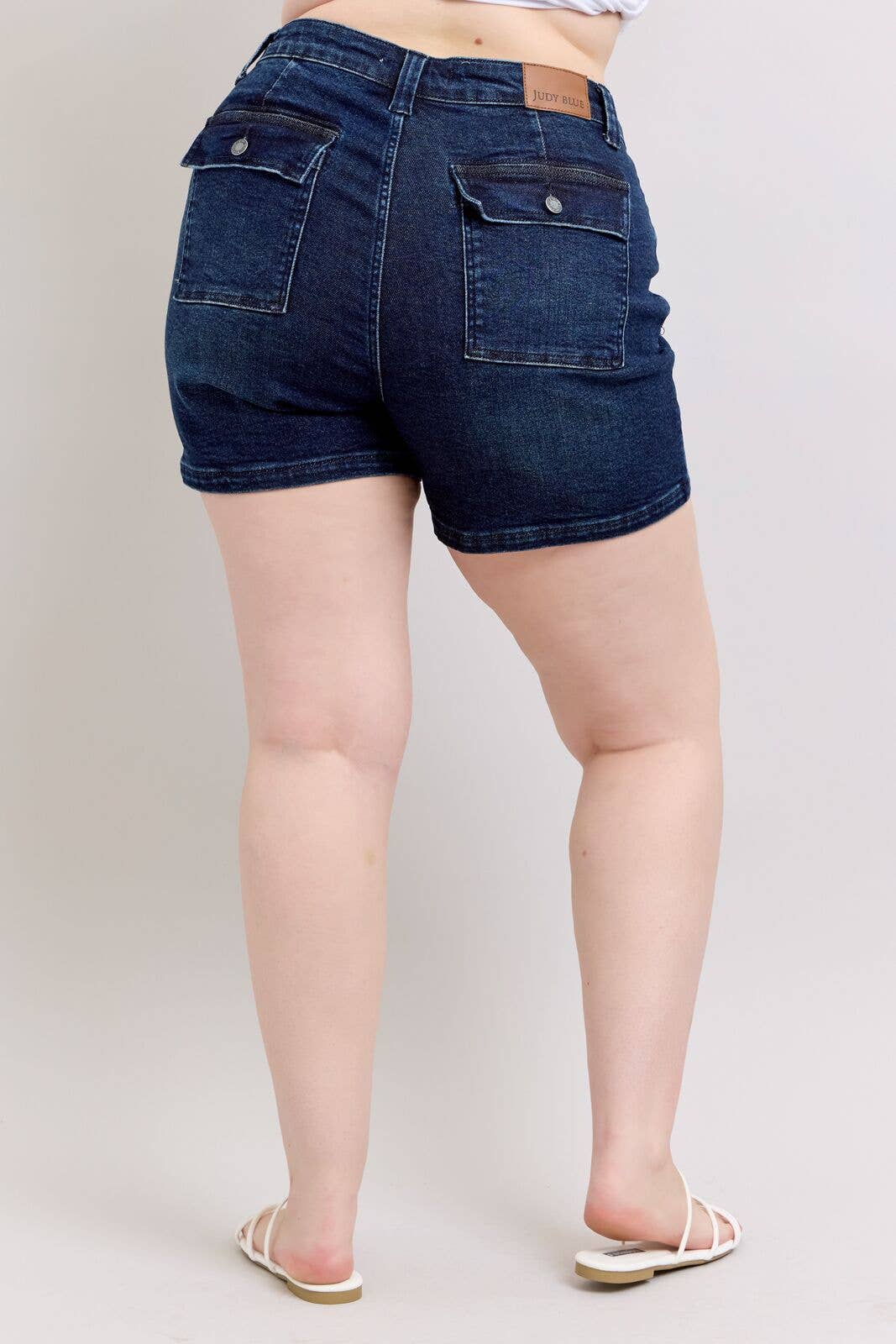 Back Flap Pocket High Waisted Shorts- PLUS